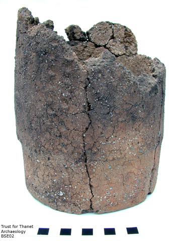 Inverted Middle Bronze Age Deverel Rimbury cremation urn from Bon Secours, Ramsgate