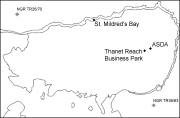 Map of the Thanet handaxe find-spots covered in the text below