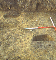 Two Middle Neolithic post-holes/pits in a trench at Preston Caravan Park