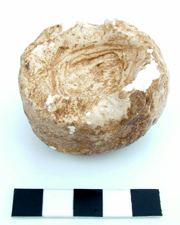 Carved chalk 'cup' or 'lamp' recovered from the Middle ditch at LOM I