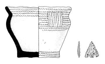 The Early Bronze Age Urn and barbed and tanged flint arrowhead