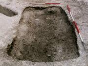 Coffin-structure soil-mark in the Beauforts Beaker burial