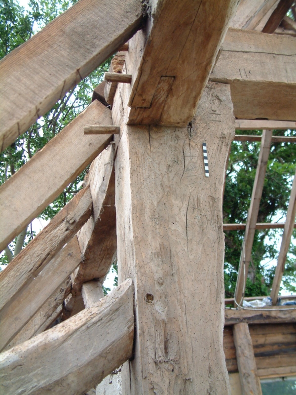 Complex joinery in the upper structure of a large timber framed barn