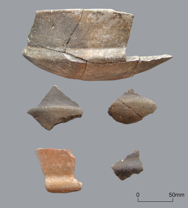 Early to Mid Iron Age fineware bowl with moulded shoulder, with sherds from similar vessels